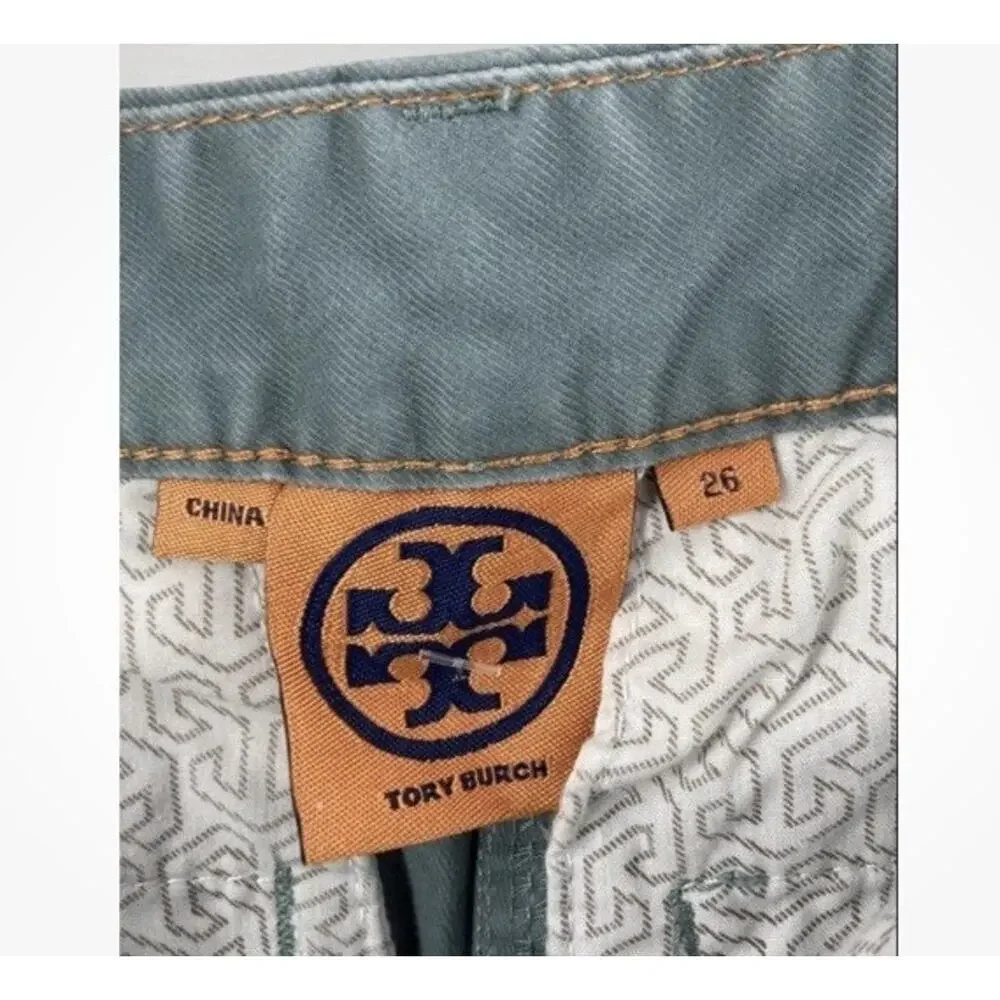 Tory Burch Womens Blue Cotton Blend Denim Wide-Leg Chino Pants Size 26